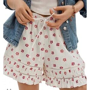 FP Movement by Free People Floral High Waist Shorts - White and Red